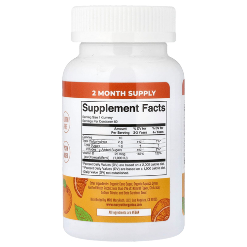 MaryRuth's, витамин D3, со вкусом апельсина, 25 мкг, 60 жевательных таблеток