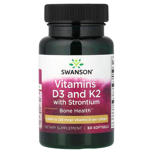 Swanson Vitamins, витамины D3 и K2 со стронций, 60 мягких таблеток