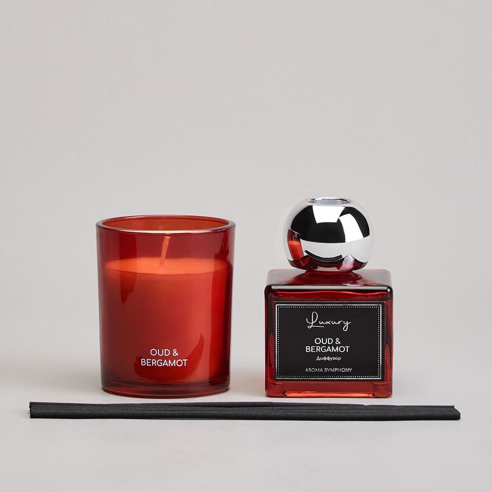 НАБОР АРОМАТИЧЕСКИЙ "LUXURY" СВЕЧА В СТАКАНЕ 6*7,5 СМ И ДИФФУЗОР 70 МЛ OUD&BERGAMOT