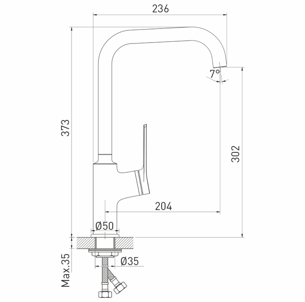 Смеситель для кухни 35k MIXLINE ML24-032 "Unito" высокий излив боковая ручка