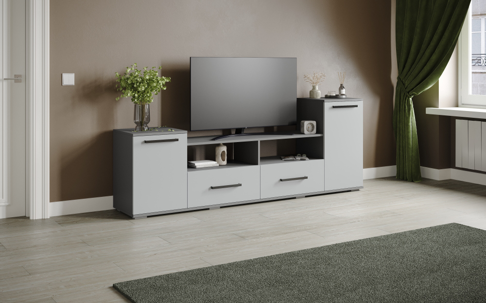 Тумба ТВ Парус-2, Графит серый, Серый камень