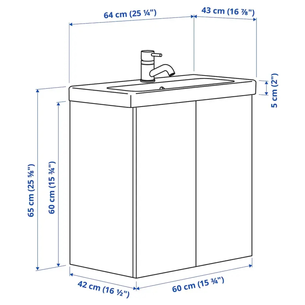 Тумба для ванной - ENHET / TVÄLLEN  /TVАLLEN  IKEA/ ЭНХЕТ / ТВЭЛЛЕН ИКЕА,  64х43х65 см , белый/под беленый дуб