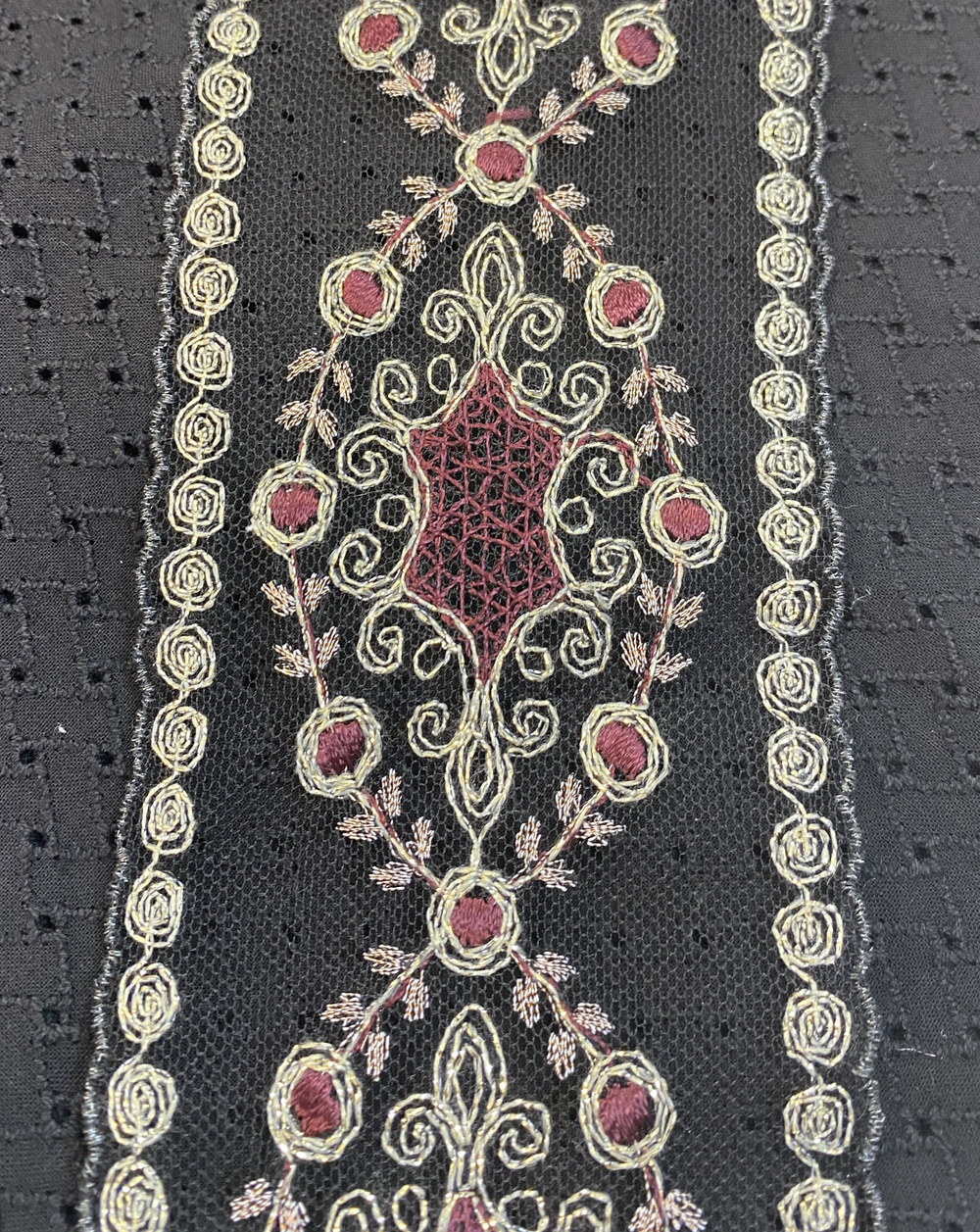 кружево на сетке вышивка шелк/хлопок (Франция) ш-7,5 см цена за 1м