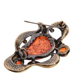 AM-2576 Брошь «Волна» (латунь, янтарь)