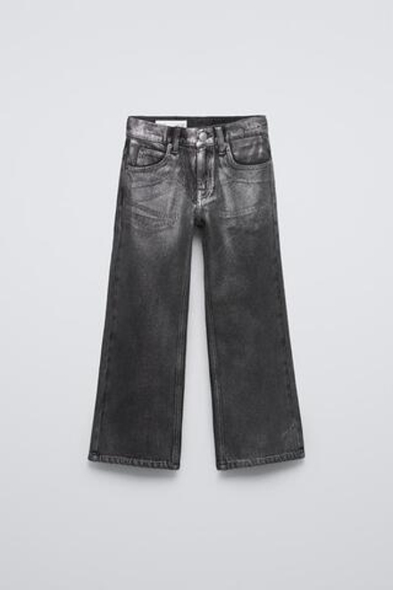 ZARA ДЖИНСЫ ИЗ БЛЕСТЯЩЕЙ ТКАНИ С ШИРОКИМИ ШТАНИНАМИ, СЕРЫЙ