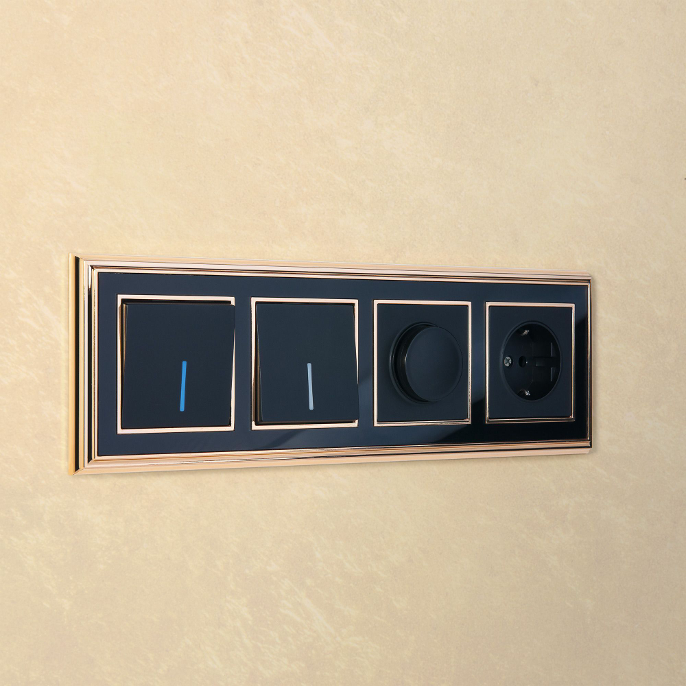 Выключатель одноклавишный проходной с подсветкой (черный матовый)