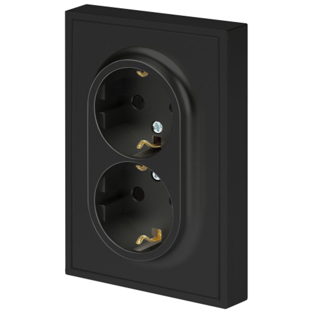 Розетка ЭРА Galaxy 15-2105-05 с заземлением двойная 2X2P+E Schuko со шторками IP20 16А-250В антрацит | Эра Galaxy