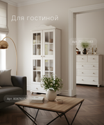 Шкаф витрина 2 двери 1 ящик Бритта из массива сосны, белый