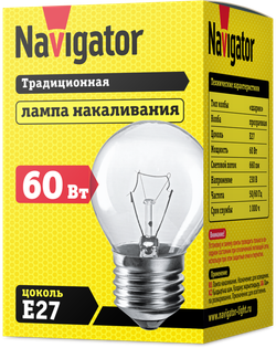 Лампа Navigator 94 312 NI-C-60-230-E27-CL (КНР)