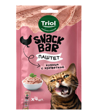 Лакомство для кошек "Паштет из курицы с креветкой", 40г, серия SNACK BAR, Triol