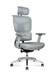 Кресло офисное Норден / Мишлен грэй / Michelin grey / серая сетка / серая ткань / алюминиевая база