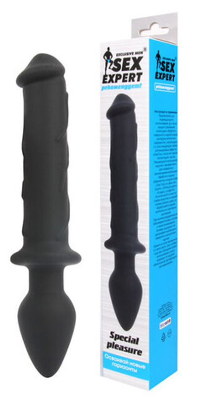 Двусторонний стимулятор пробка-фаллос Sex Expert. (23 см) (Цвет: черный)
