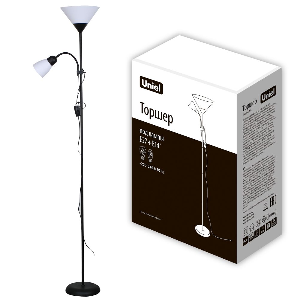 UML-T520 E27+E14 BLACK-WHITE Торшер напольный под лампу Е27 и Е14. 2х60W. Черный-Белый. ТМ Uniel