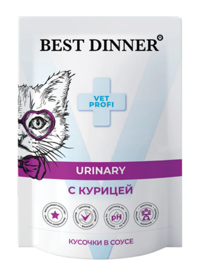 Best Dinner ВетПрофи Паучи д/кошек Urinary для мочекаменной болезни кусочки в соусе с курицей 85г