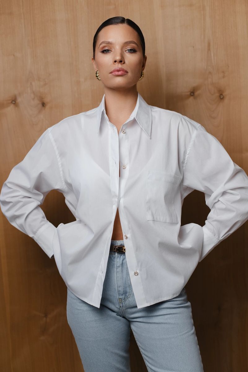 Рубашка из поплина оверсайз 1 карман белая