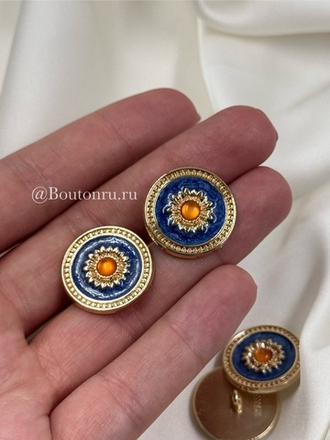 Пуговицы подсолнух золотистые с синей эмалью