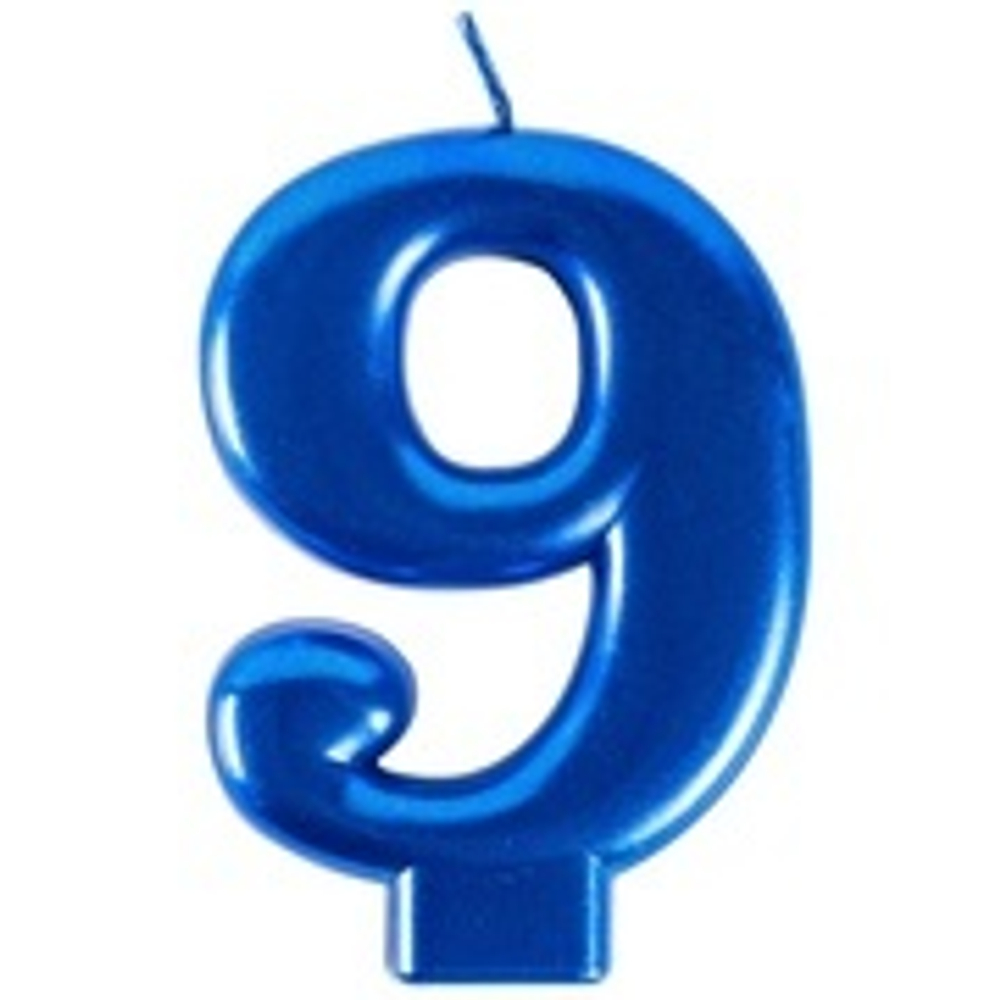 Свеча -цифра "9" Синяя 8см/G