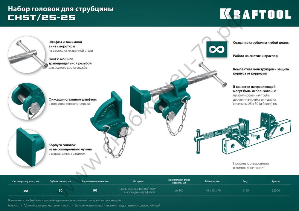 KRAFTOOL CHST/25-25 на профиль 25х50 мм, Набор головок для струбцины (32304)