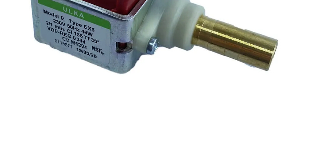 Насос помпа для кофемашин ULKA EX5 48w  латунный выход, вибрационный, для кофеварок  15Bar 48W 220V 650 мл/мин 9BQ174, CFM002UN, AV5433, Q072B, 0011446