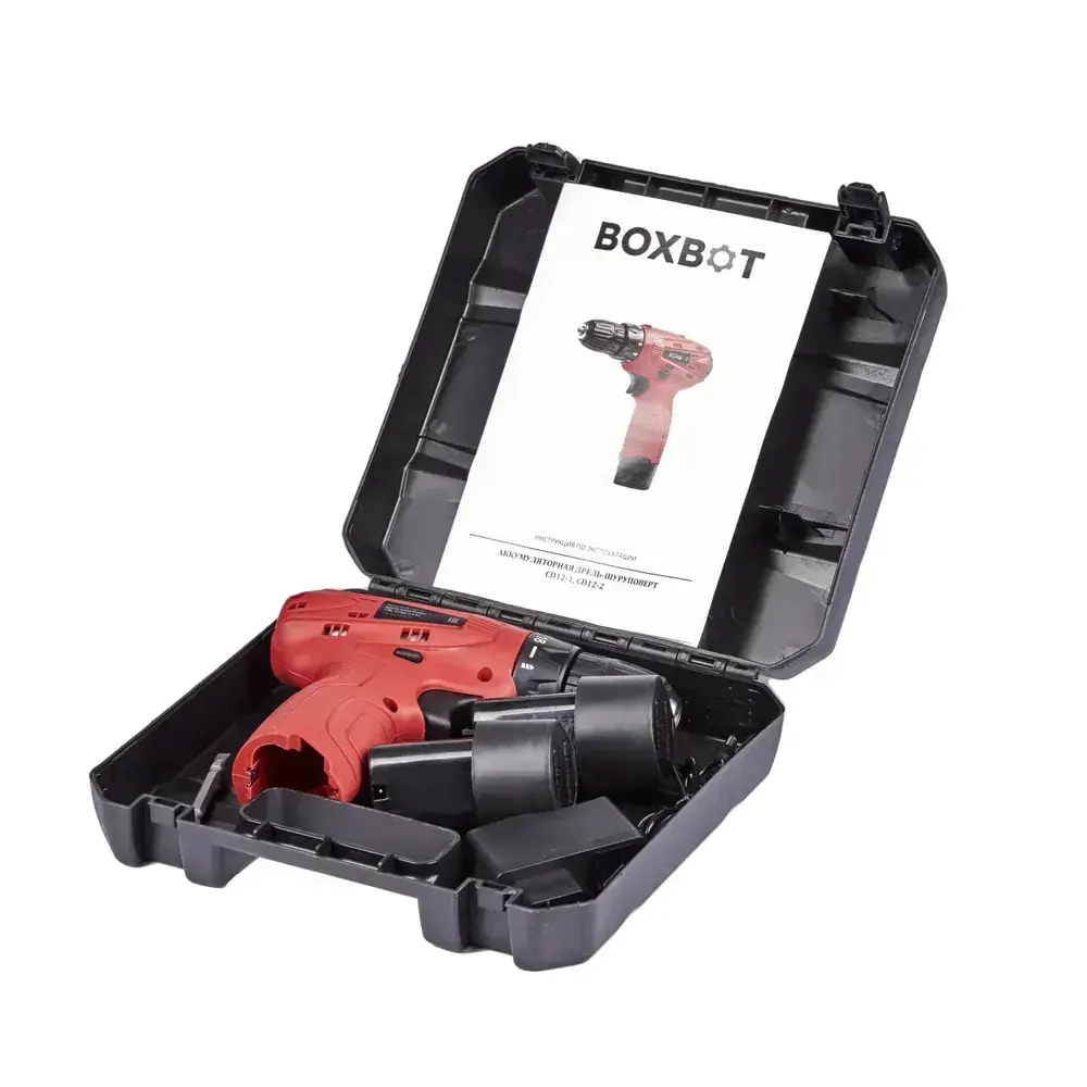 Аккумуляторная дрель-шуруповерт Boxbot, 12 В, 2 АКБ 1.3 А ч, в кейсе, CD12-2