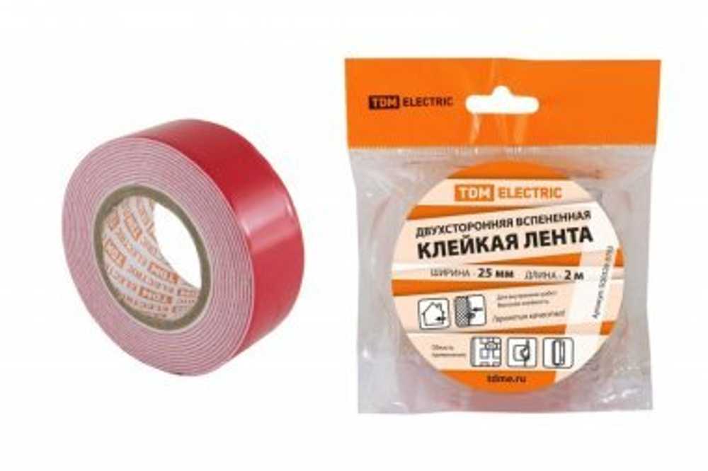 Двухсторонняя вспененная клейкая лента ширина 25 мм длина 2 м TDM SQ0526-0703