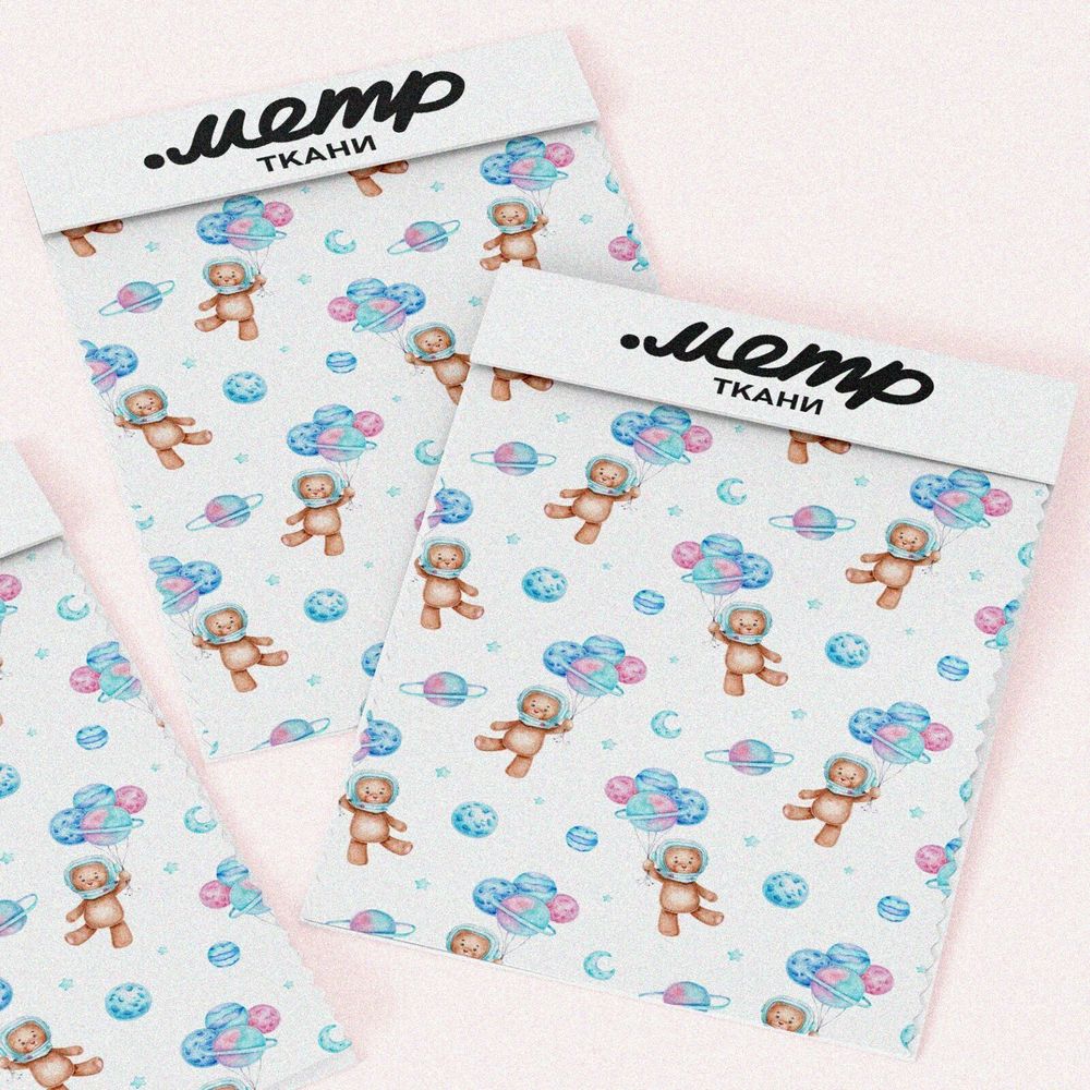 Ткань ниагара мишки-космонавты с воздушными шарами
