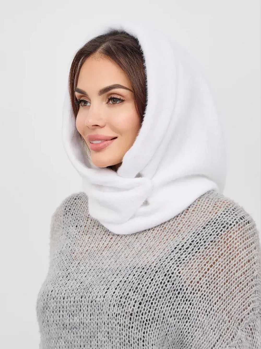 Капор зимний вязаный капюшон на флисе