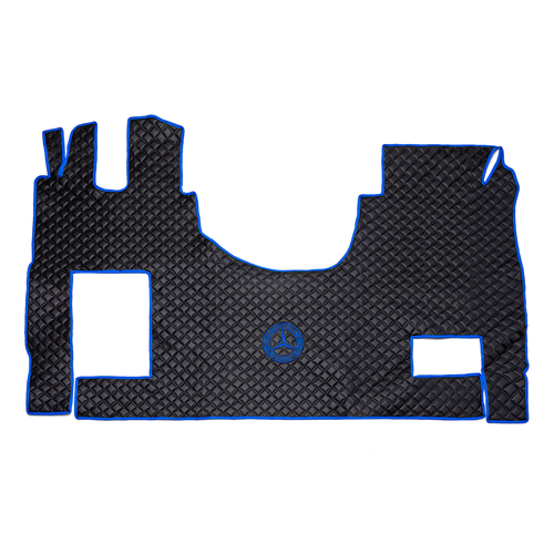 Ковры MERCEDES Actros 2020г ровный пол (экокожа, черный, синий кант, синяя вышивка)