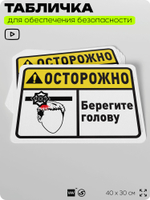 Табличка для обеспечения безопасности "Осторожно, берегите голову", для офиса, по охране труда для предприятия, организаций, 40х30 см, Silver Plane x Айдентика Технолоджи