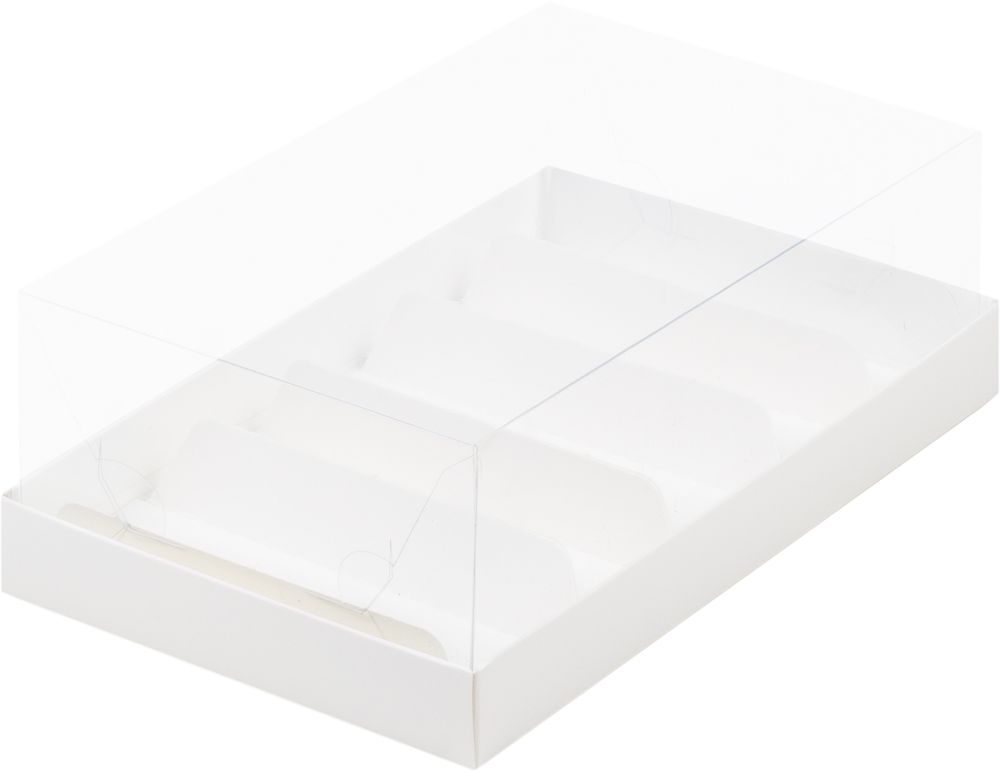 Коробка для эклеров и пирожных с прозрачным куполом 220*135*70мм (5) (белая)