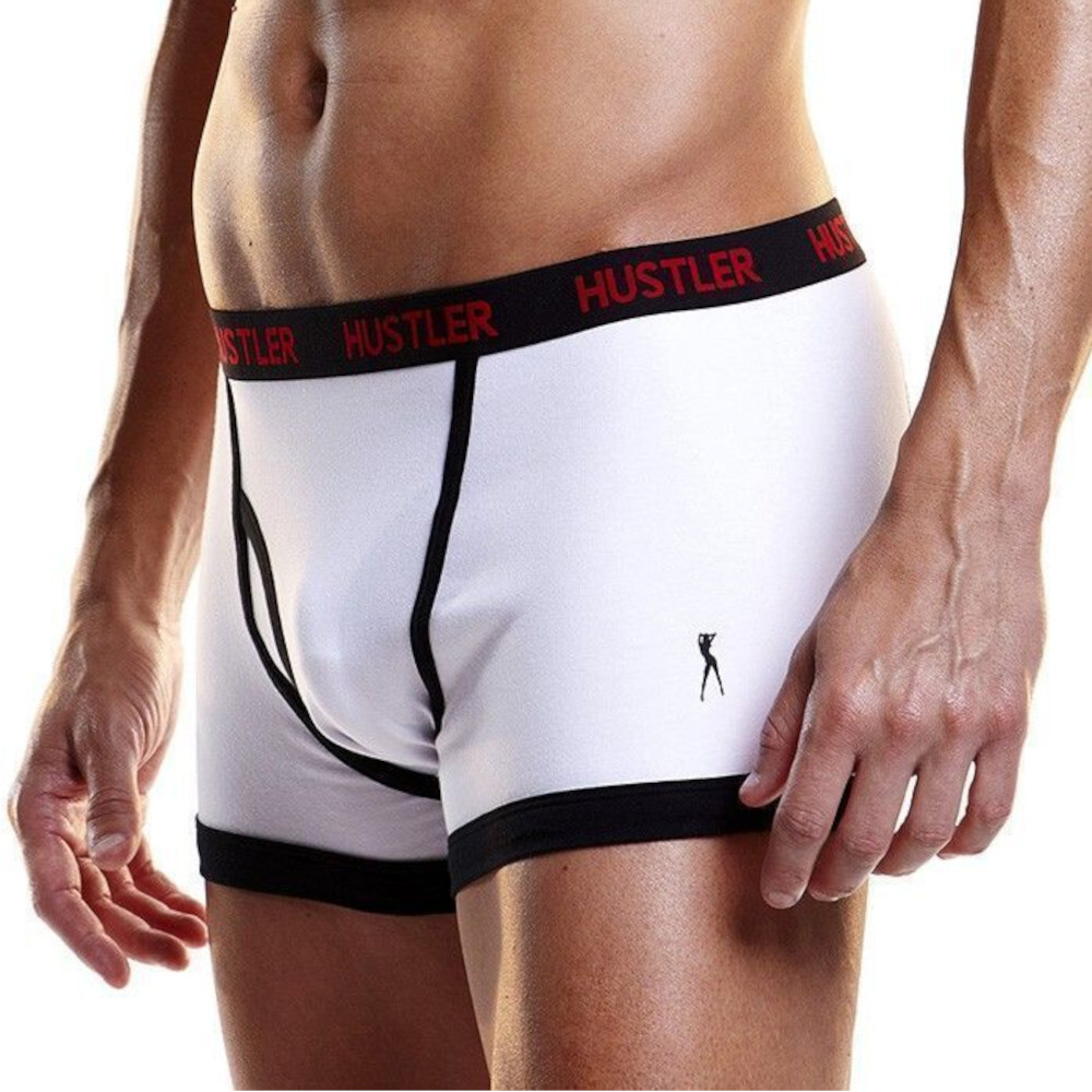 Мужские трусы боксеры белые с черной резинкой Hustler