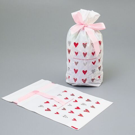 Мешок подар. ПВХ лентой 15*23см "Сердца" 50шт/уп