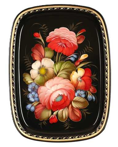 Жостовский поднос декоративный, размер 33х24 см (A12), металлический