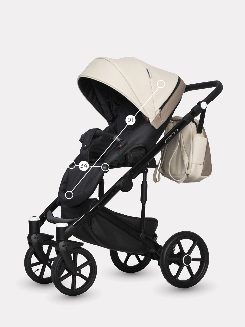 Коляска  OZON Ecco (2 в 1) (RIKO BASIC) 25 слоновая кость-бежевый