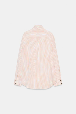 ZARA РУБАШКА ОВЕРСАЙЗ В ПОЛОСКУ, РЫЖЕВАТО-КОРИЧНЕВЫЙ