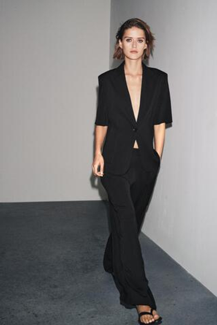 ZARA БЛЕЙЗЕР С КОРОТКИМИ РУКАВАМИ — ZW COLLECTION, ЧЕРНЫЙ
