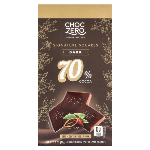 ChocZero, Signature Squares, темный шоколад, 70% какао, 8 квадратиков, 90 г (3,2 унции)