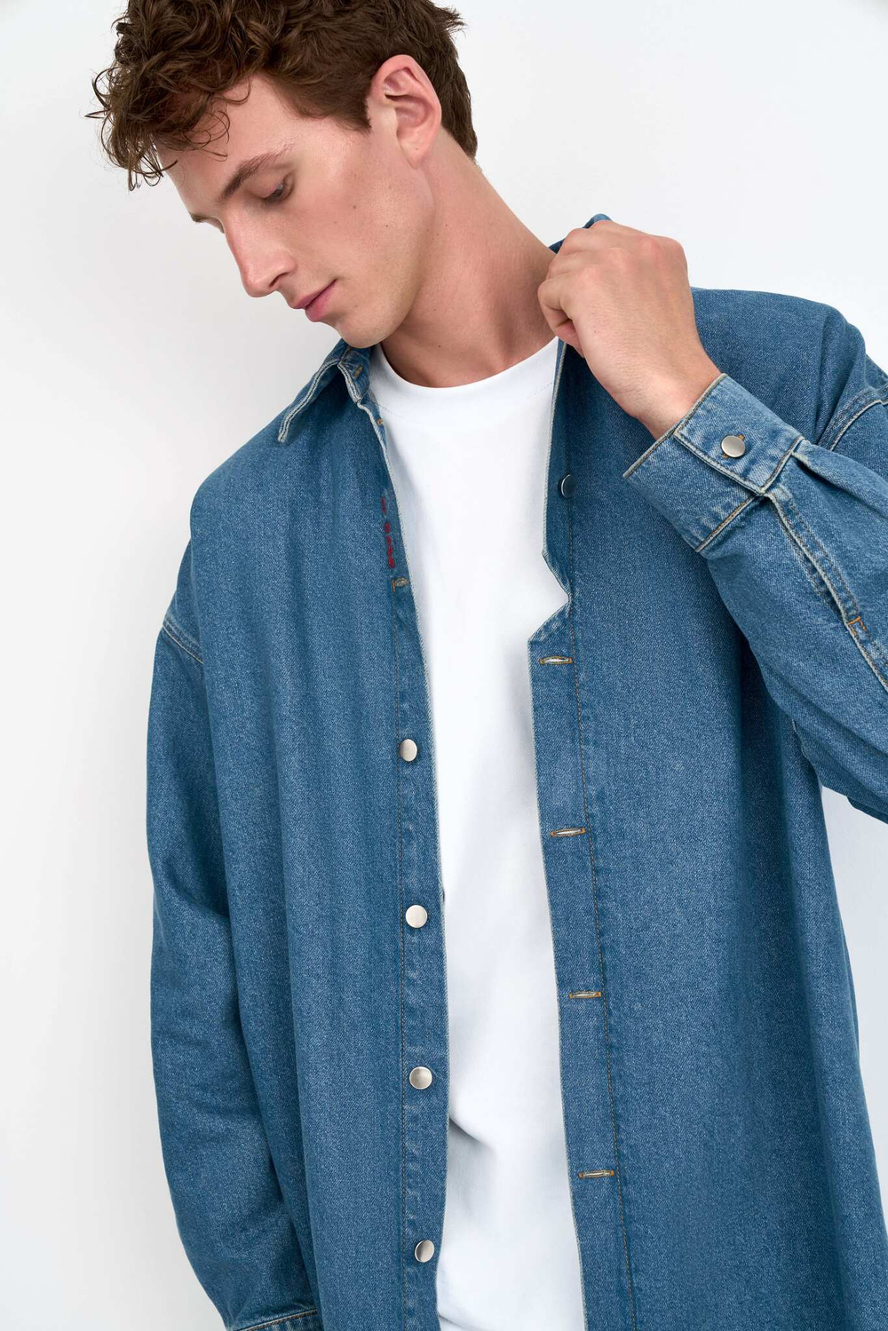 Джинсовая рубашка мужская голубая Man Jeans Shirt Dark blue