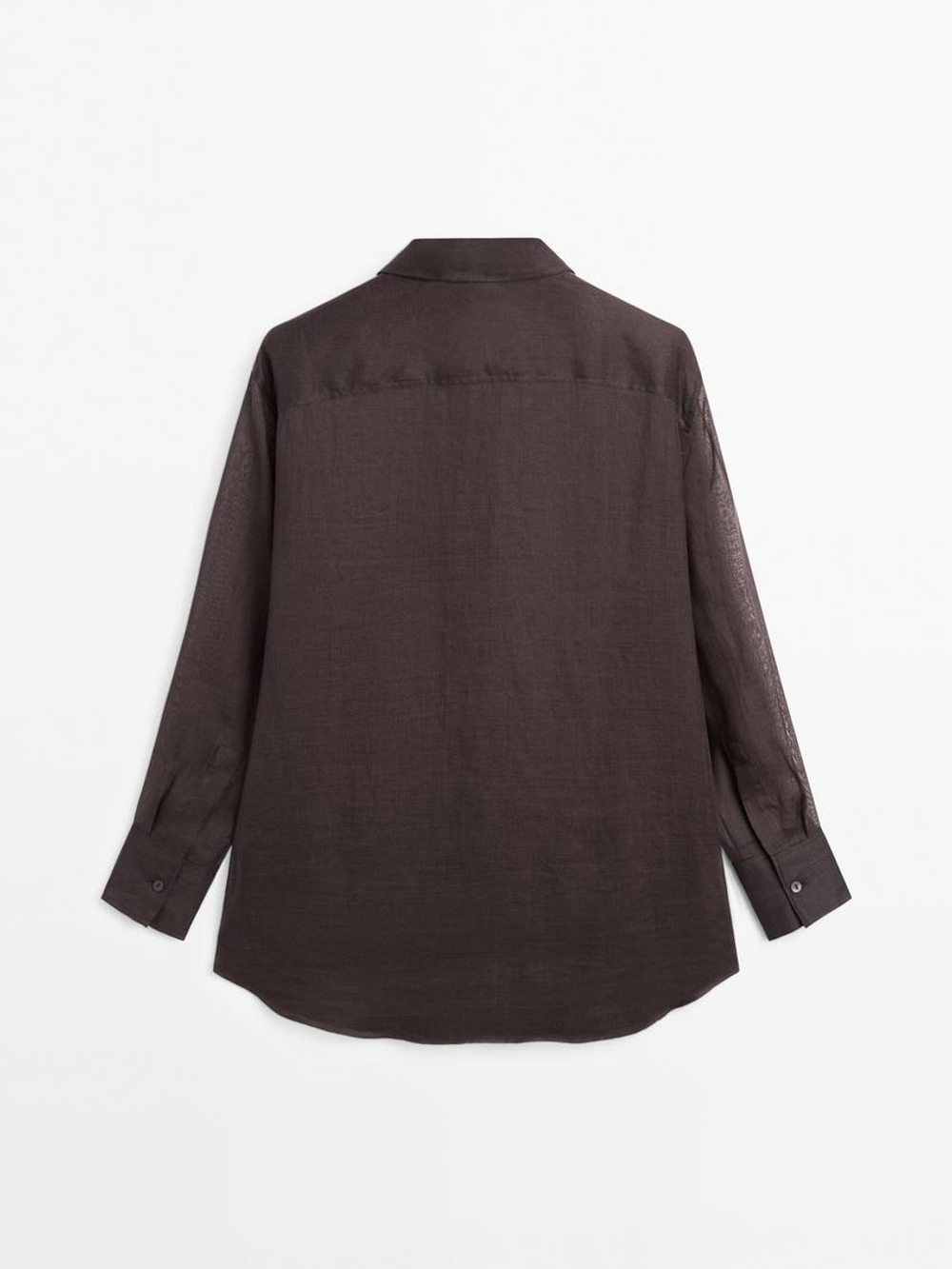 Massimo Dutti Длинная рубашка из 100% ткани рами – STUDIO, коричневый