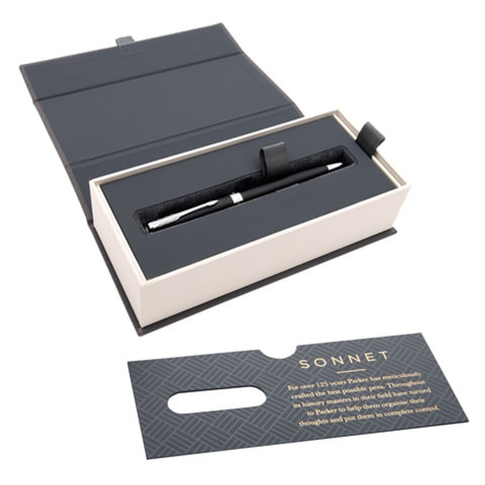 Ручка шариковая PARKER "Sonnet Core Matt Black CT", корпус черный матовый лак, палладиевые детали, черная, 1931524