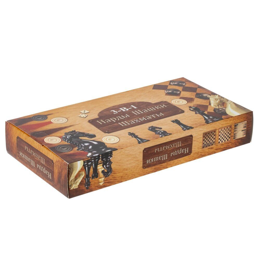 GAEM Игра настольная 3 в 1 (шахматы, шашки, нарды), L29 W15 H4,5 см