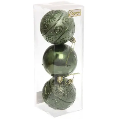 Новогодние шары 8 см (набор 3 шт) «Микс фактур», изумруд