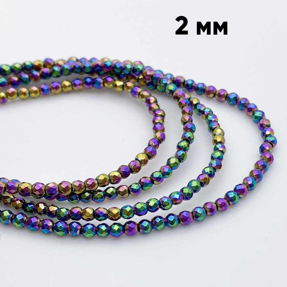 Гематит граненый (имитация), цвет микс, размер около 2 мм, цена за нить 39 см