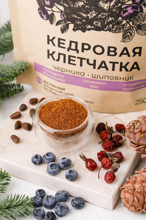 Кедровая клетчатка с ЧЕРНИКОЙ и ШИПОВНИКОМ / Cedar Immuno / дой-пак / 250 г / ТМСибирский кедр