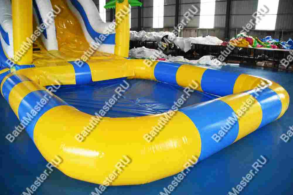 Надувная водная горка с бассейном «Пляжный оазис» с закруглённым бортом, 13*4,5*6 м