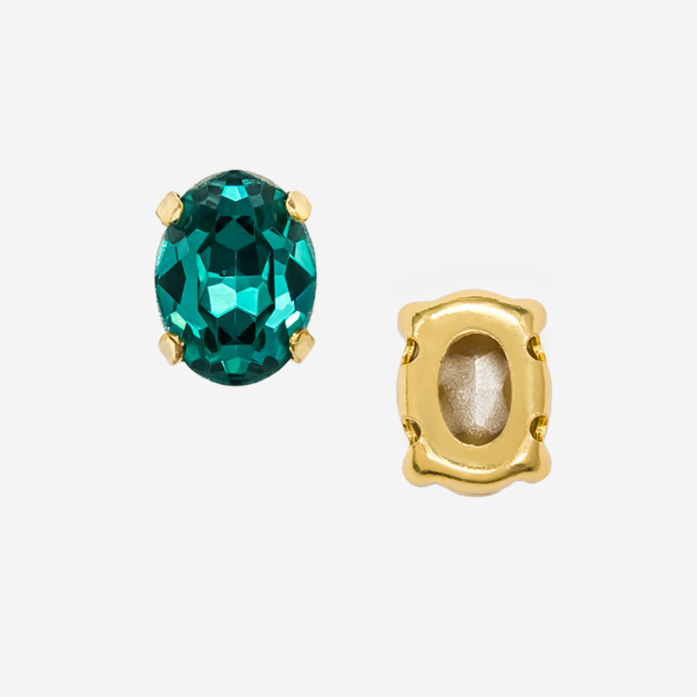 Овал (Oval Fancy Stone) в цапах, оттенок "Blue Zircon", 8*6мм, позолота