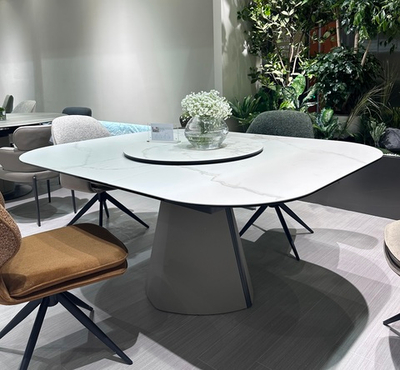 Стол RUBEN 132 TL-45 Белый мрамор, испанская керамика, стекло / Латте, ®DISAUR