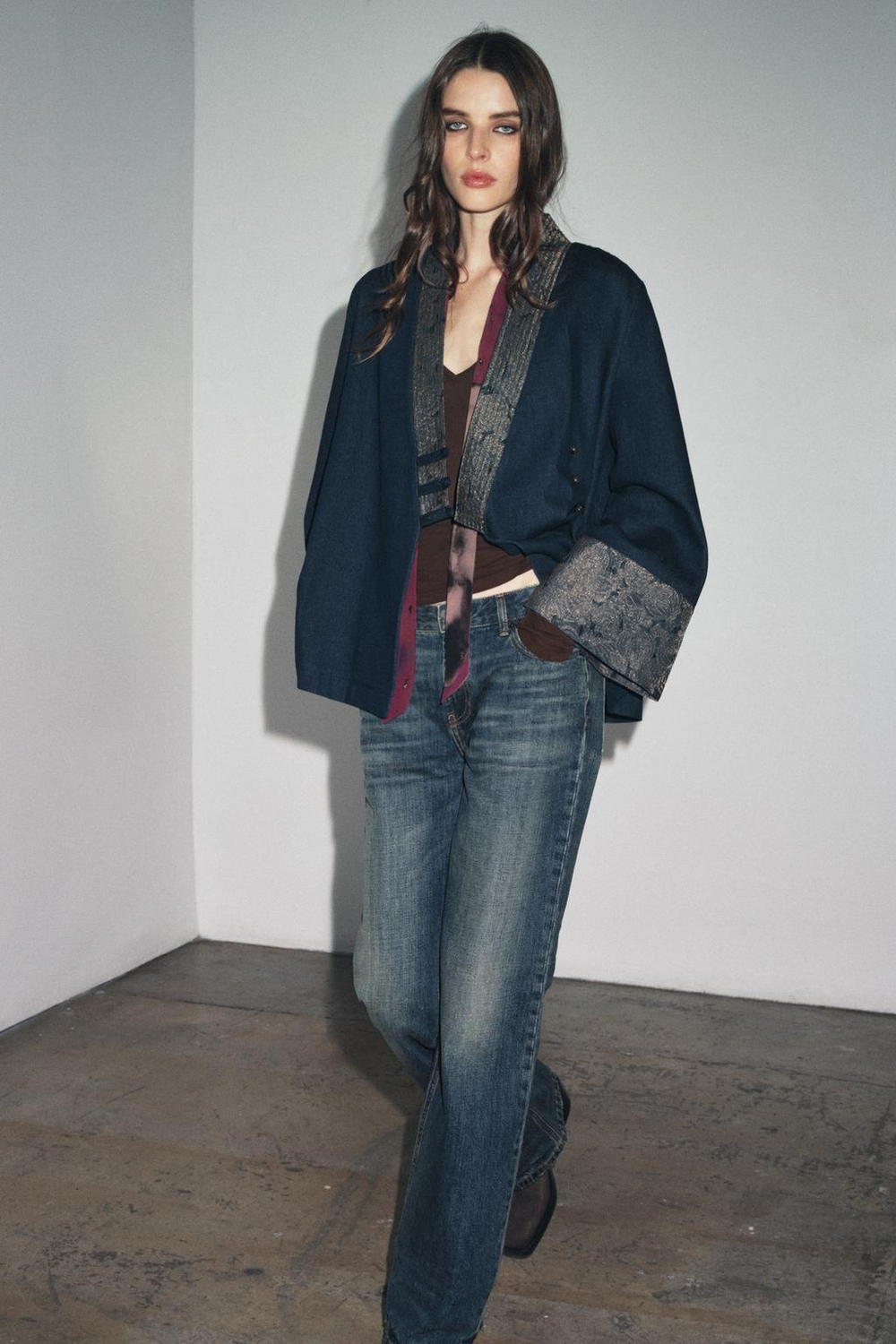 ZARA КИМОНО С ДЖИНСОВЫМ ЭФФЕКТОМ, СИНИЙ