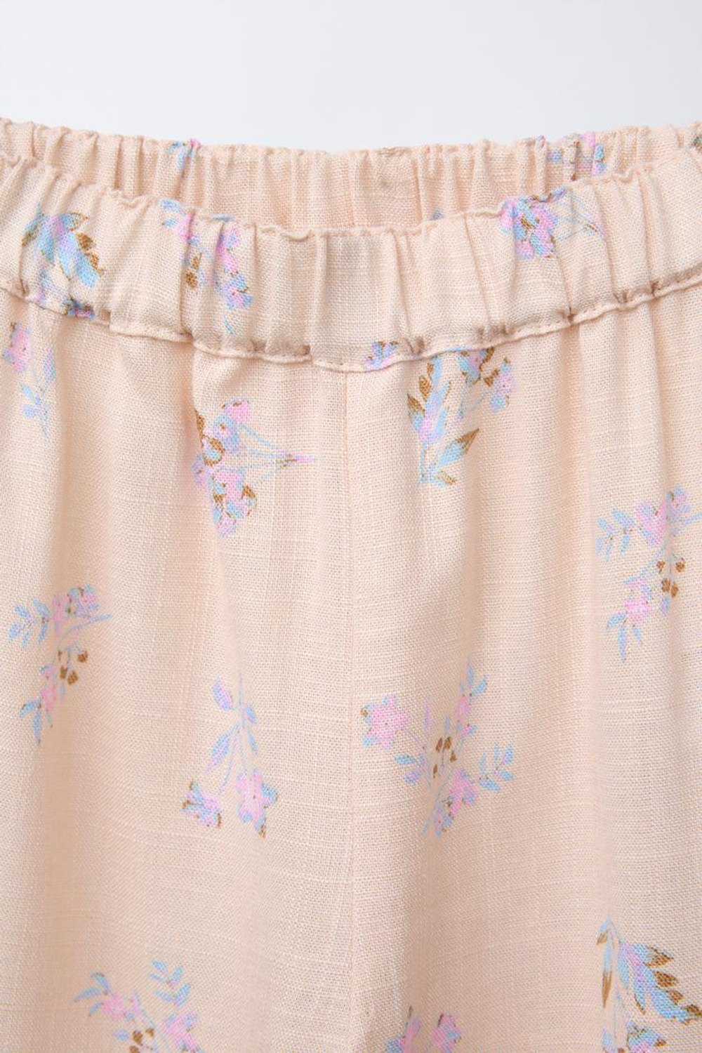 ZARA БРЮКИ-КЮЛОТЫ ИЗ СМЕСОВОГО ЛЬНА С ВОЛАНАМИ, ПЕРСИКОВЫЙ