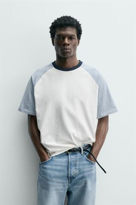 ZARA ФУТБОЛКА С ЦВЕТНЫМИ БЛОКАМИ, ЭКРЮ